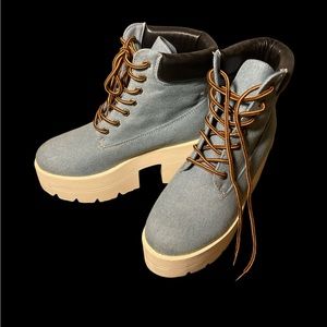 Ready for Burnnie man size 8 denim and a white Timberland like boots